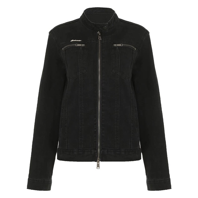 Grunge inspired black jean jacket women’s