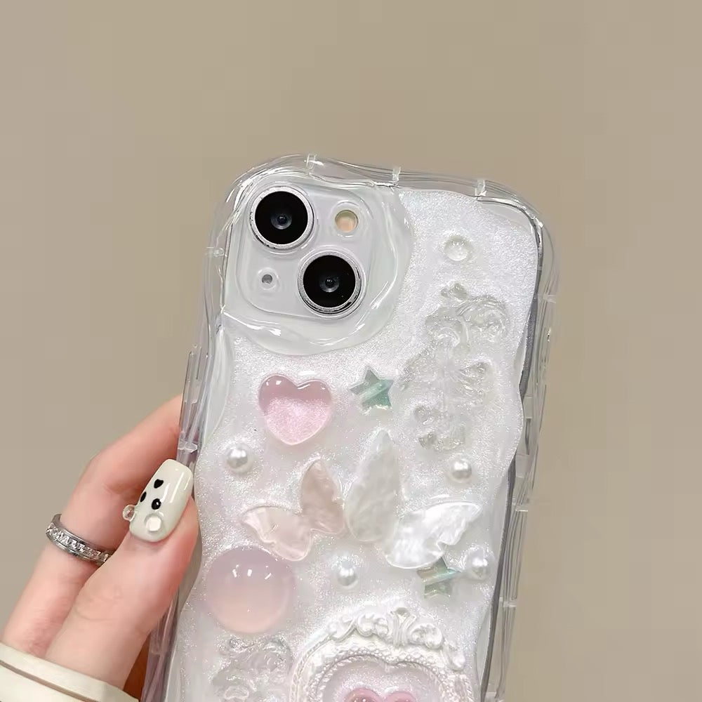 Cute Girly iPhone Case with 3D Heart & Butterfly Pattern