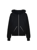 Y2K black hoodie with faux fur collar and zipper