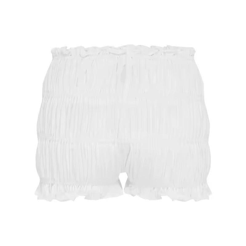 Kawaii aesthetic layered shorts with elastic waistband and frilly hem