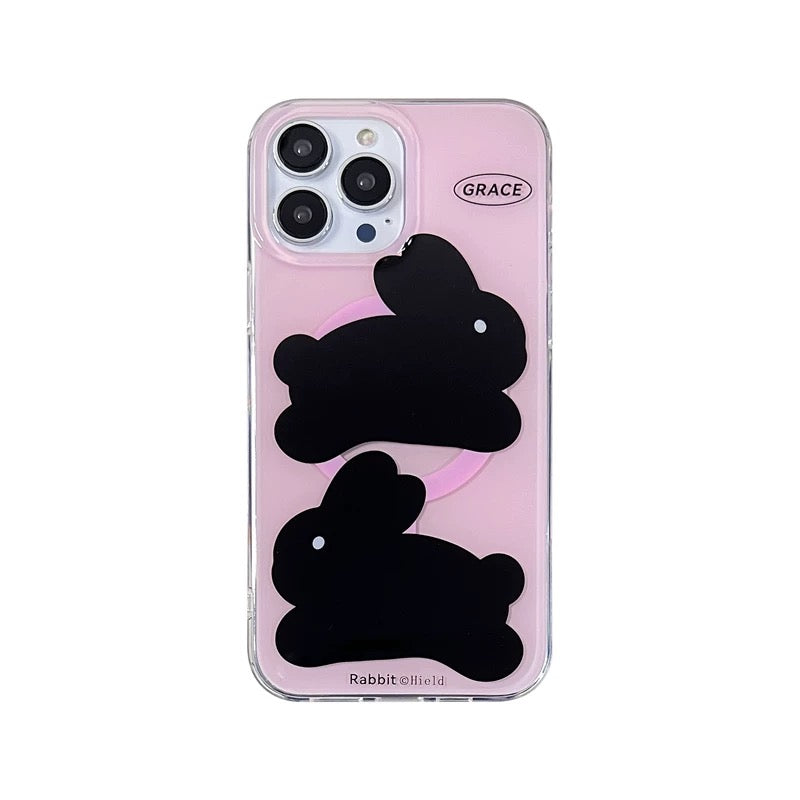 Trendy pink rabbit iPhone cover with a soft-touch protective shell
