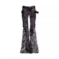 Y2K dragon flare jeans with high waist and embroidery