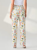 Vintage inspired high waist graphic pants with tomato and pasta print