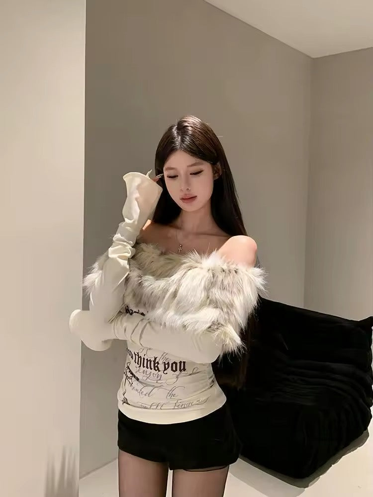 punk inspired y2k crop with faux fur details

