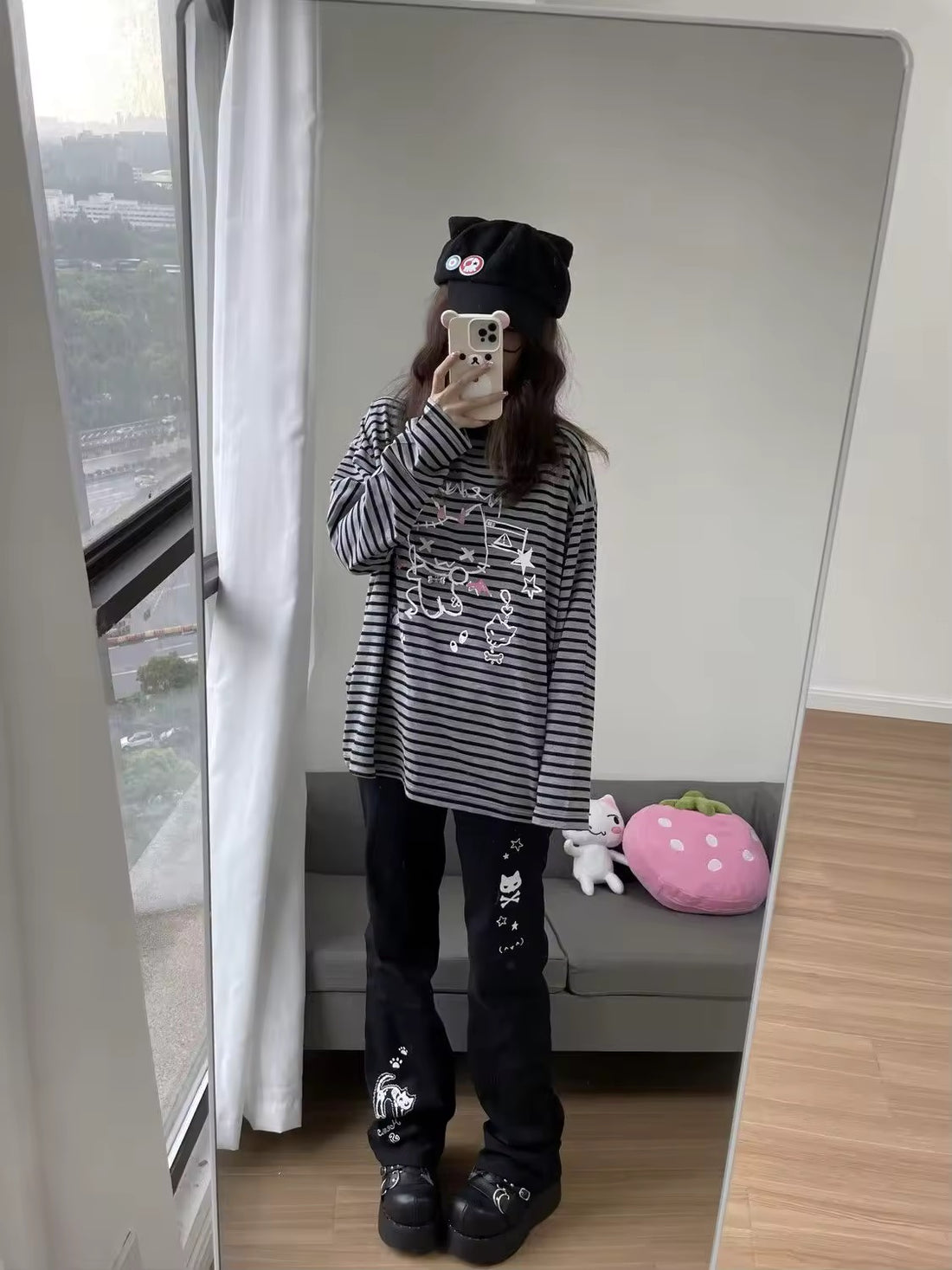 Hello Kitty striped long sleeve with patchwork sleeves