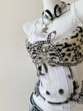 Front view of Y2K Hello Kitty leopard lace corset tank top with kawaii design and slim fit