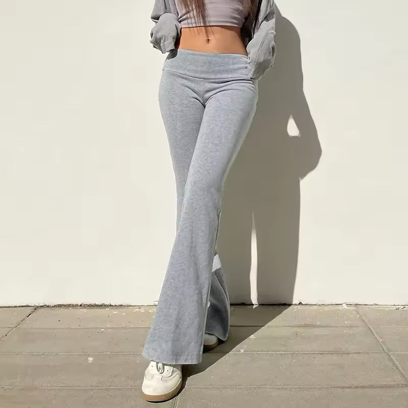 Y2K-inspired Pilates Girl Pants, stylish bootcut flare sweatpants, sexy low-waist slim-fit trousers perfect for jogging, workouts, and streetwear outfits