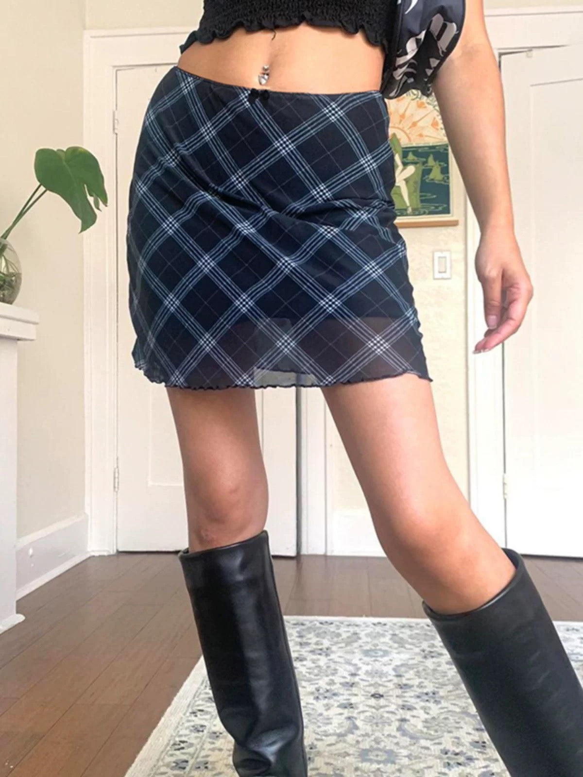 Double Layered Mesh Mini Skirt with Cute Bow
