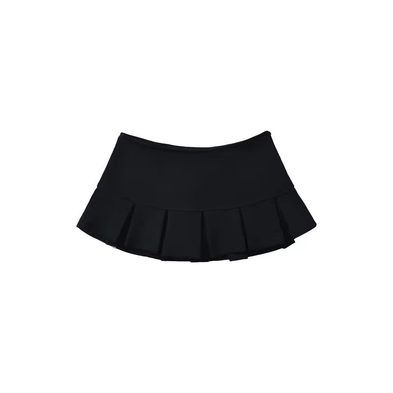 Grey Y2K mini skirt with wide pleats and built-in shorts