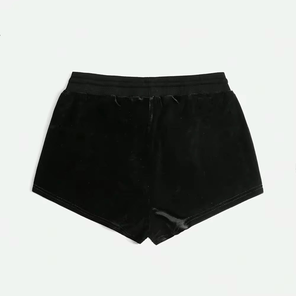 Gothic velvet shorts with rhinestone cross detail for women’s streetwear