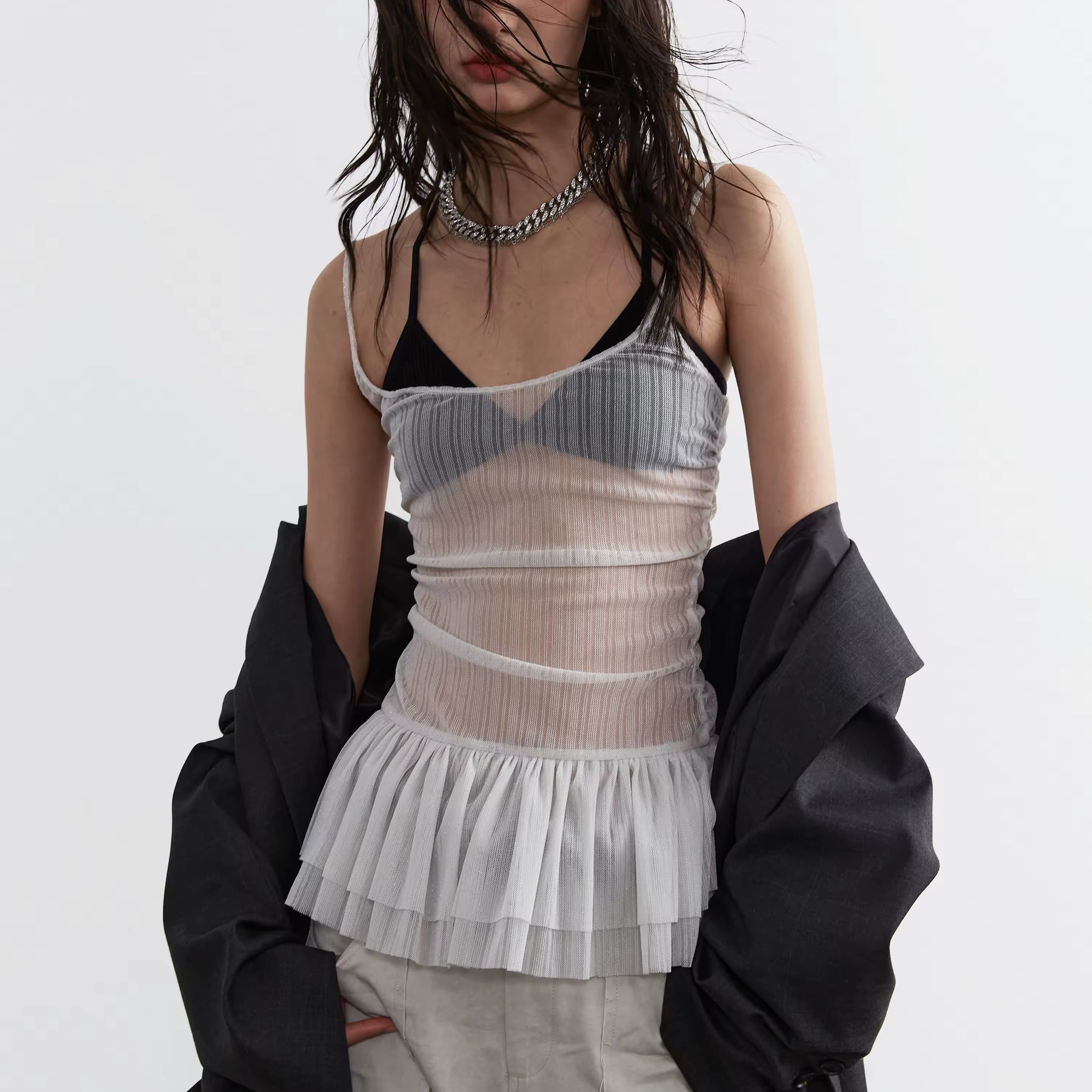 Y2K see-through tank top for women, sheer mesh camisole, trendy Korean fashion top, aesthetic Harajuku Kpop crop top for summer and layering outfits