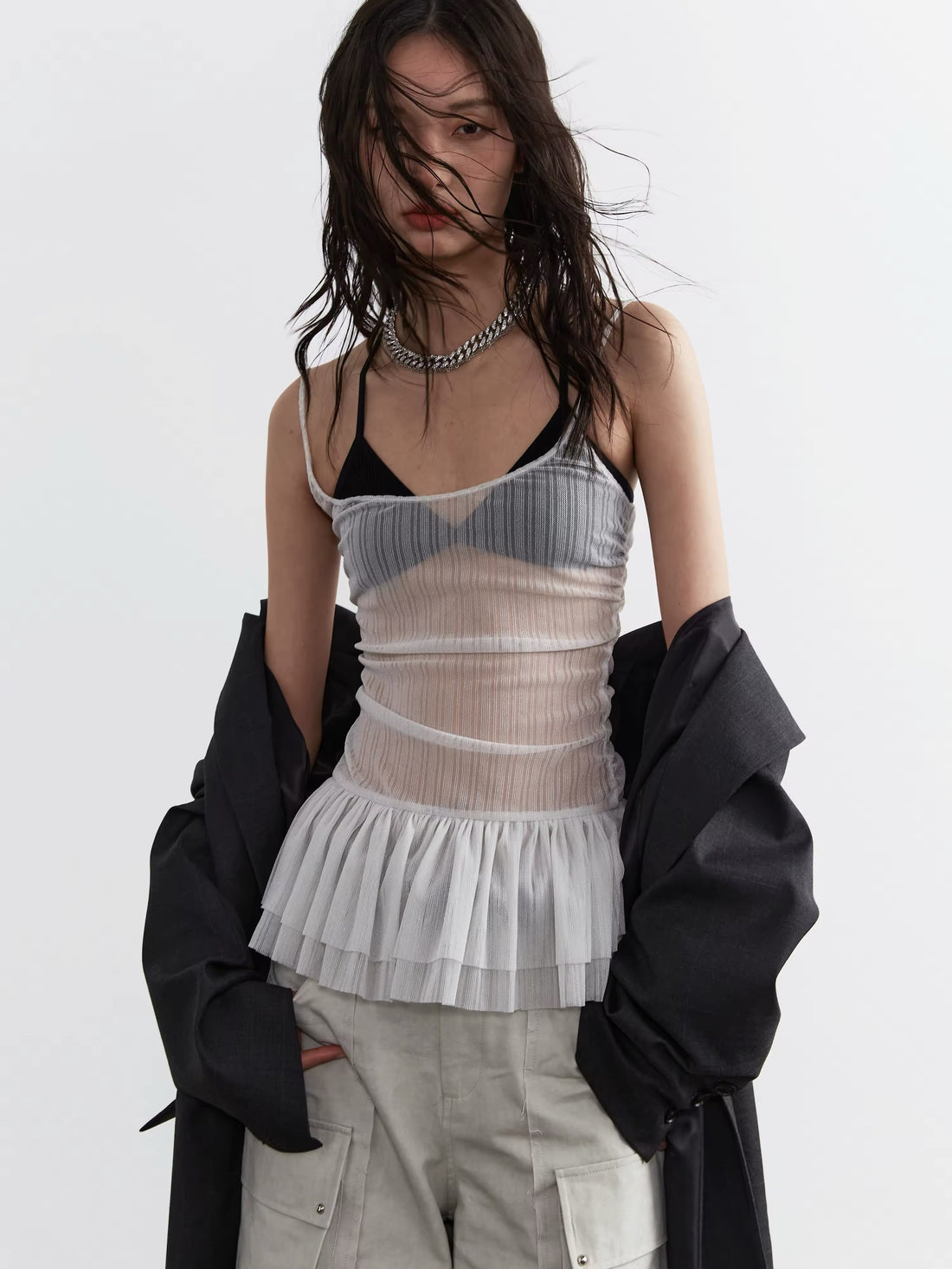 Y2K see-through tank top for women, sheer mesh camisole, trendy Korean fashion top, aesthetic Harajuku Kpop crop top for summer and layering outfits