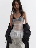 Y2K see-through tank top for women, sheer mesh camisole, trendy Korean fashion top, aesthetic Harajuku Kpop crop top for summer and layering outfits