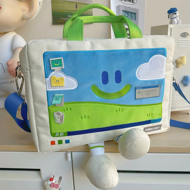 Y2K style laptop bag with soft design and funny smiley motif