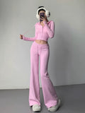 Y2K tracksuit set with crop hoodie and flare pants