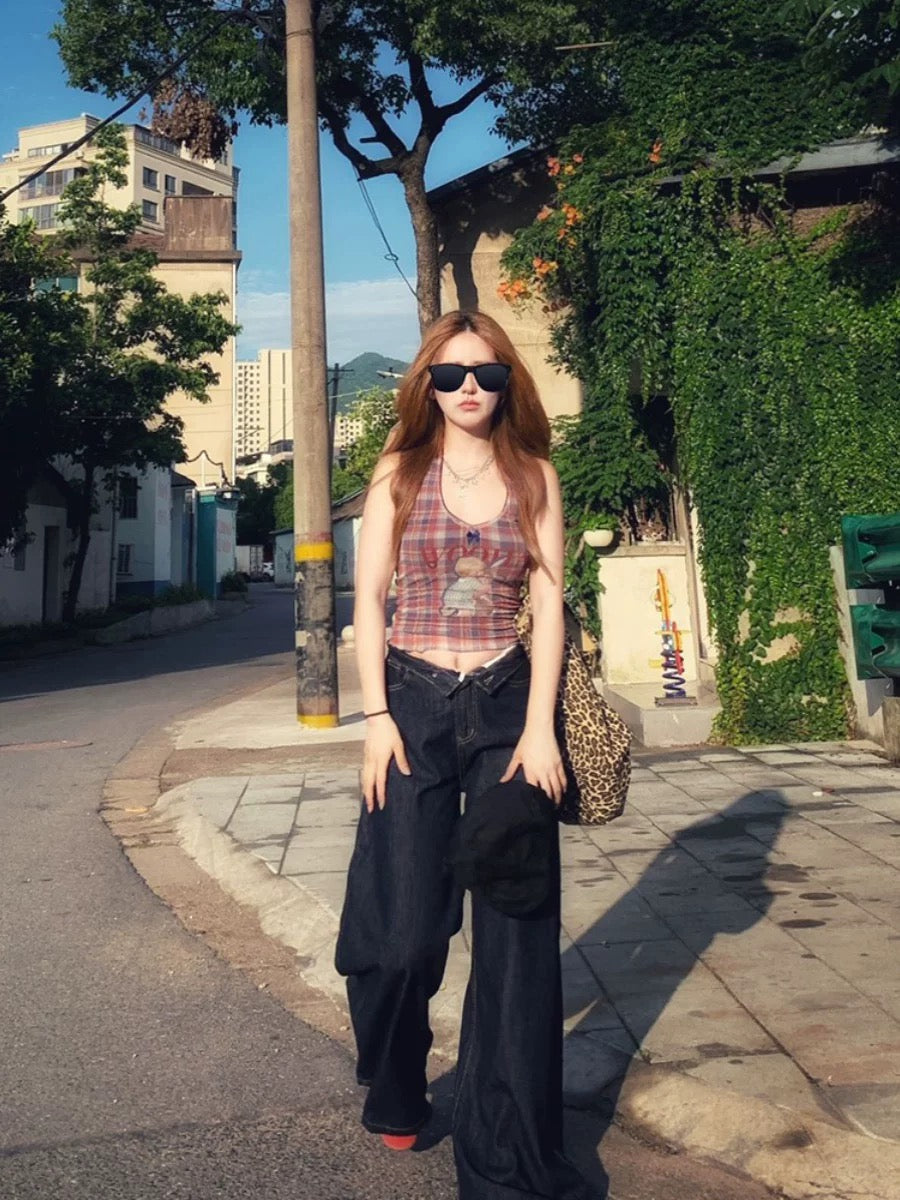 Lifestyle image of the halter top worn during a casual outing.