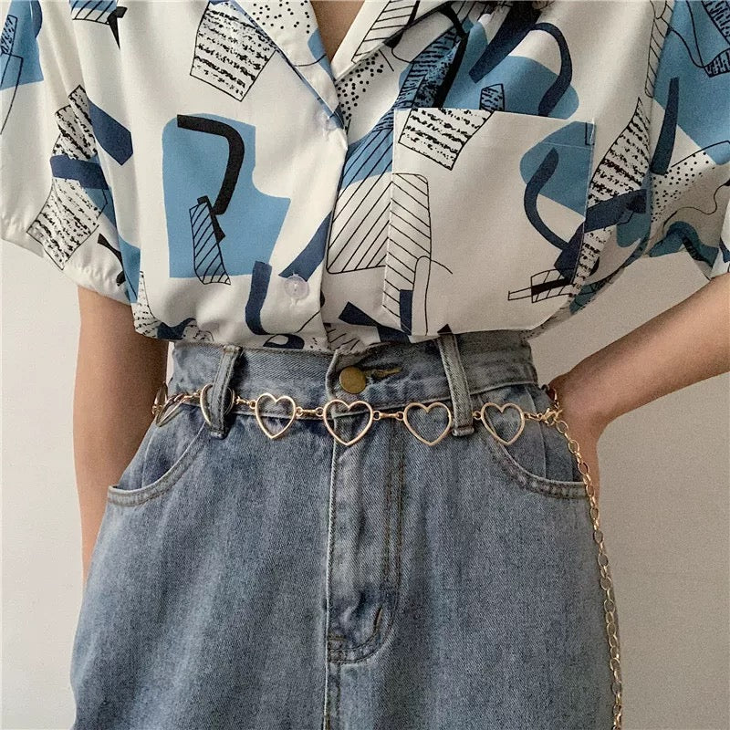 Punk aesthetic chain belt with hearts for female outfits