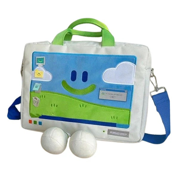 Funny cartoon Windows XP Y2K shoulder bag with smiley face embroidery