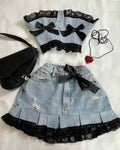 y2k coquette denim set with red lace and bow