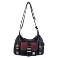 Vintage Y2K leather shoulder bag with buckles in black and red