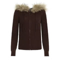 Brown knit Y2K hoodie with zip and furry hood